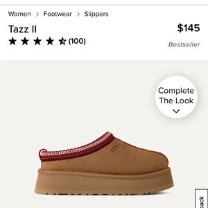 UGG Tazz II Tan Slippers with Red Trim